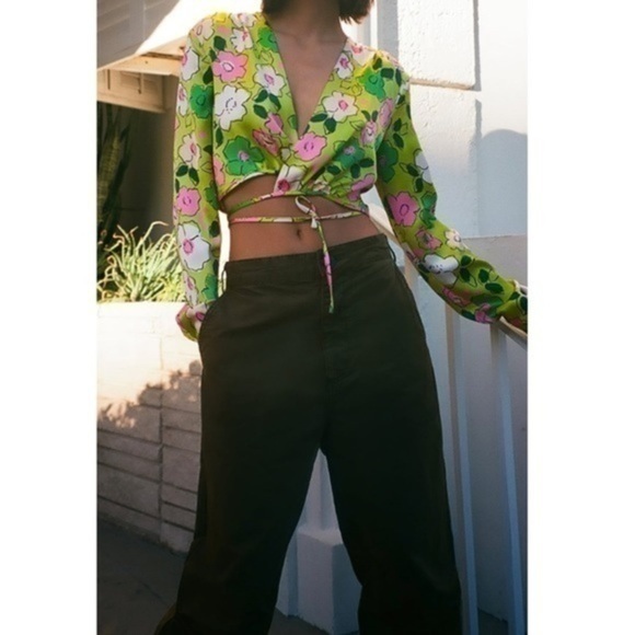 New Zara | Floral Satin Effect Wrap Top - Picture 3 of 16